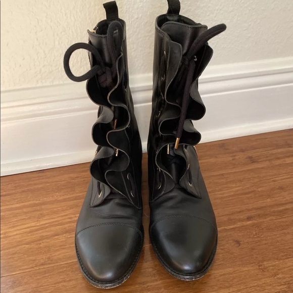Valentino Ruffle Combat Boots 385 